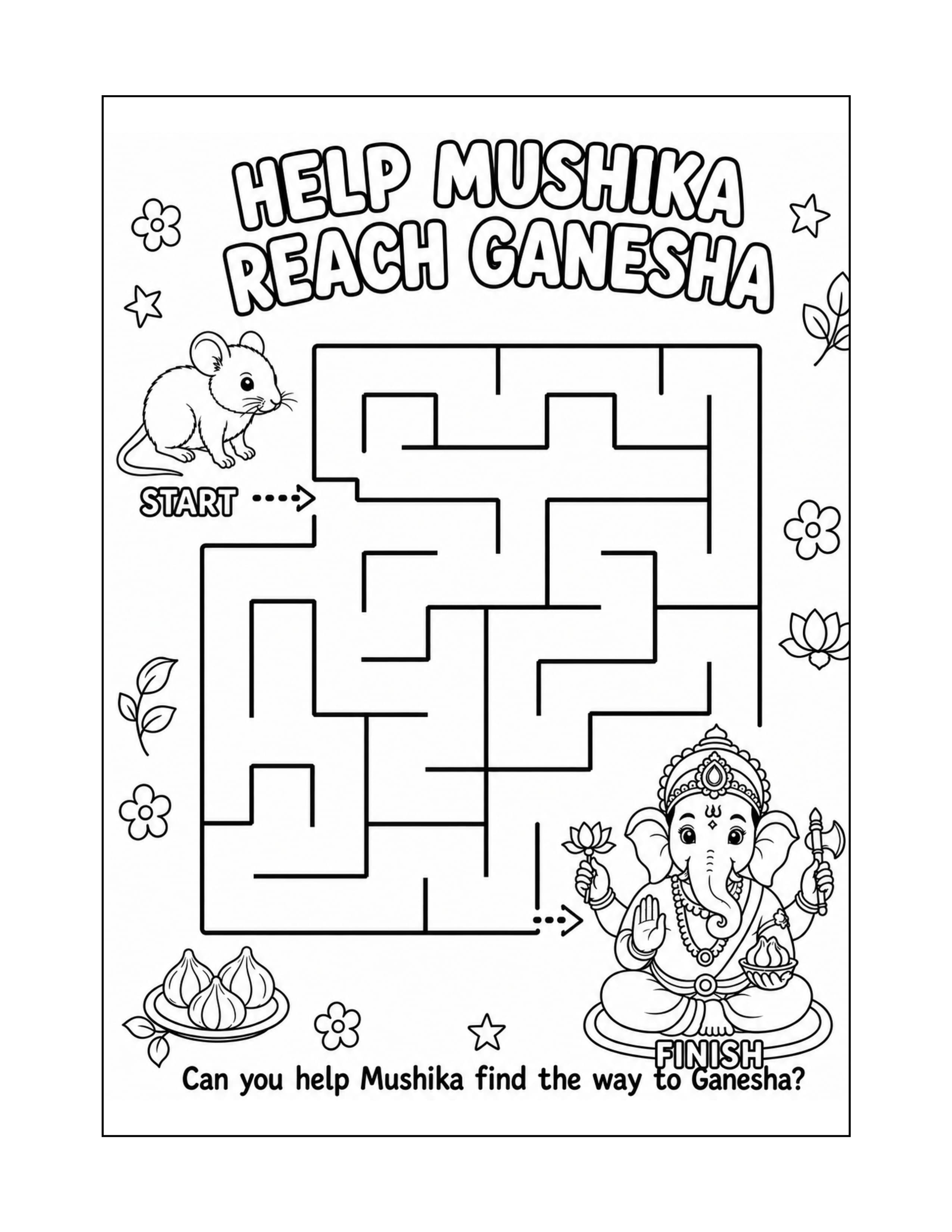 Sample interior page 2 from Lord Ganesha Coloring and Activity Book for Kids Ages 4–8