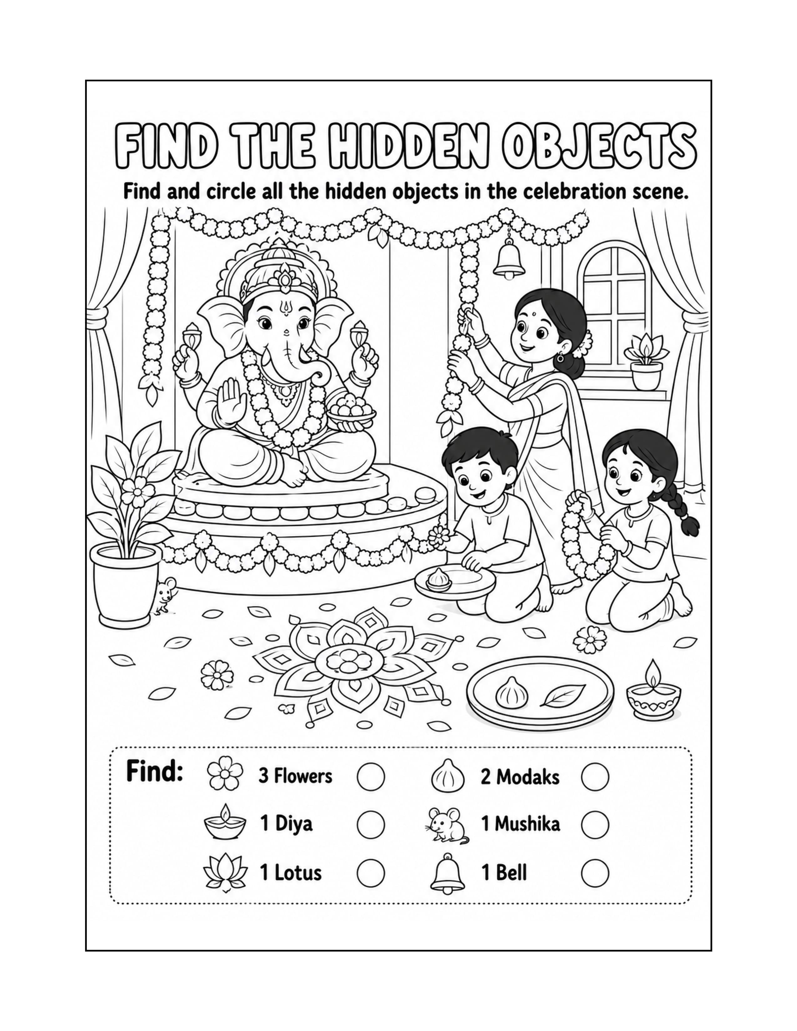 Sample interior page 3 from Lord Ganesha Coloring and Activity Book for Kids Ages 4–8